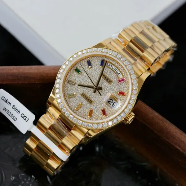 VSF Watch Factory Rolex Day-Date YG Plated Paved-Rainbow Dia