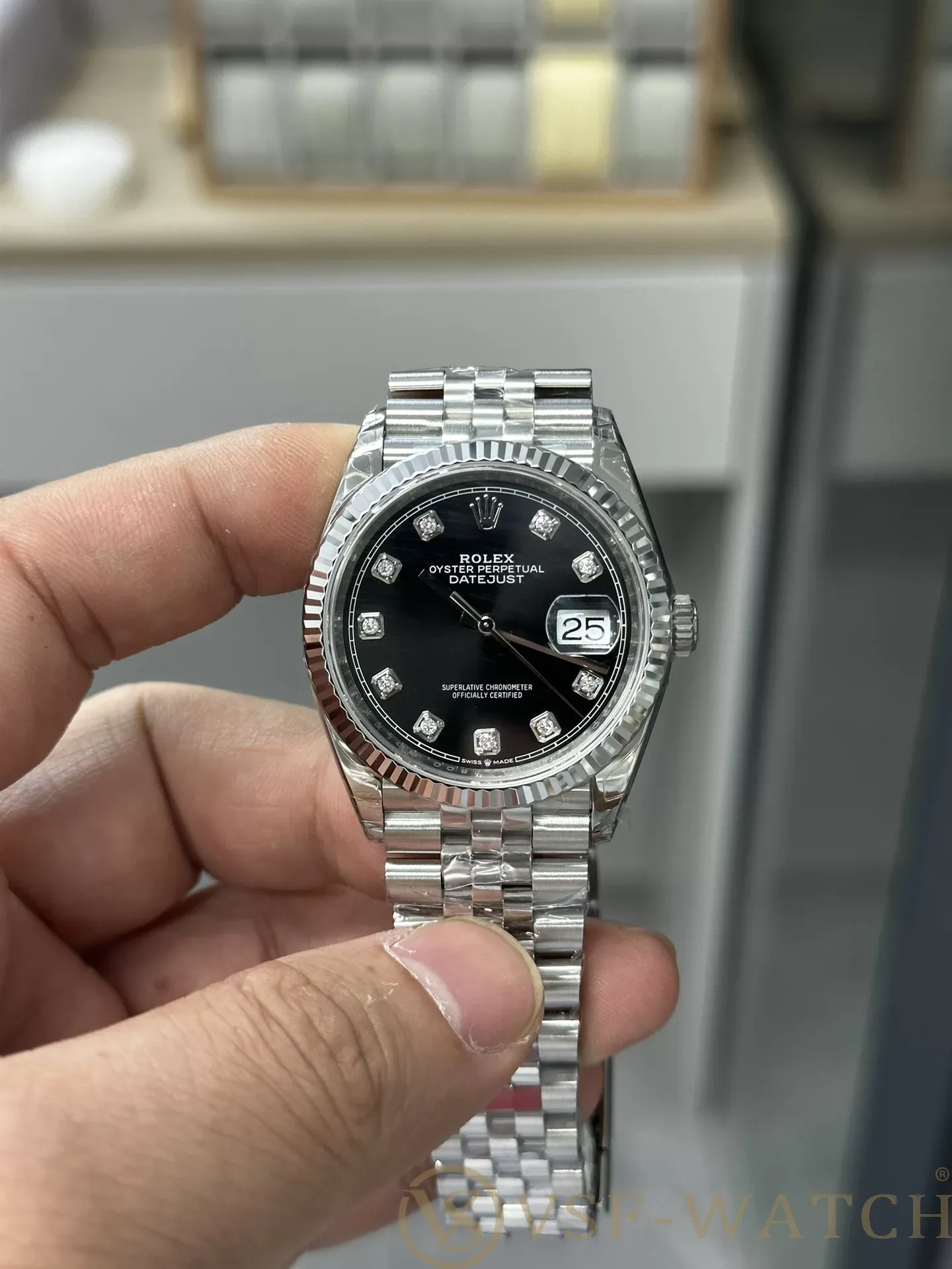 VSF Watch Factory Rolex Datejust 36mm Black Diamond Dial Jub