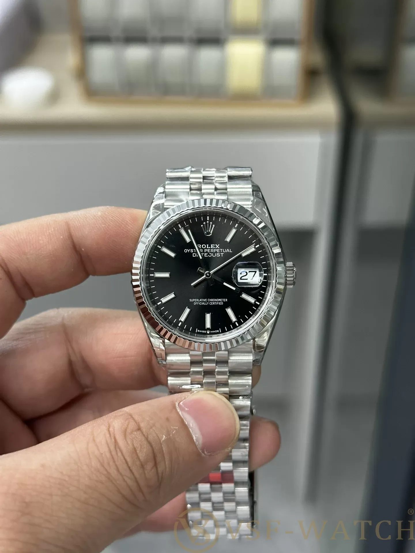 VSF Watch Factory Rolex Datejust 36mm Bright Black Dial Flut