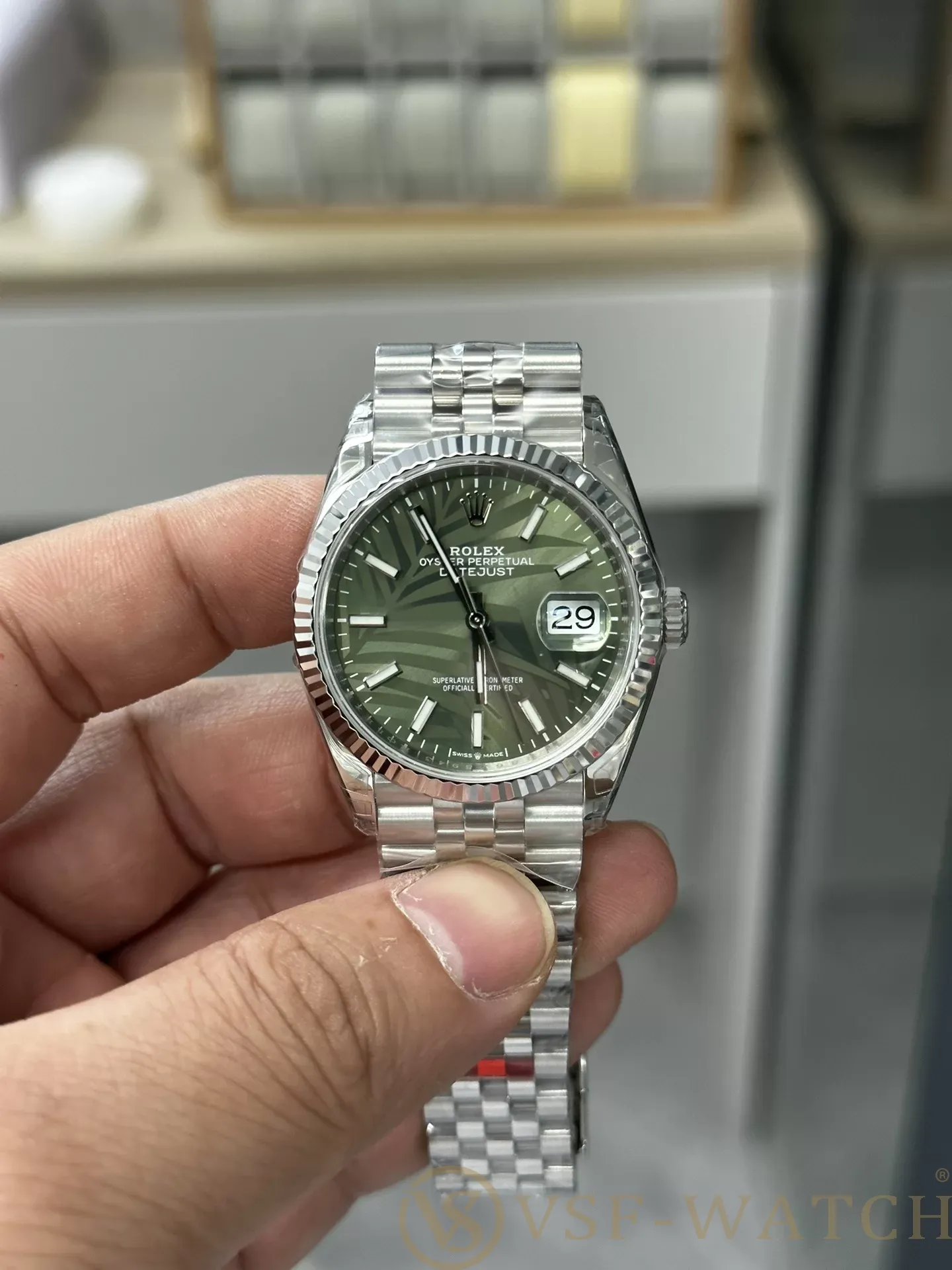 VSF Watch Factory Rolex Datejust 36mm Olive Green Palm Motif