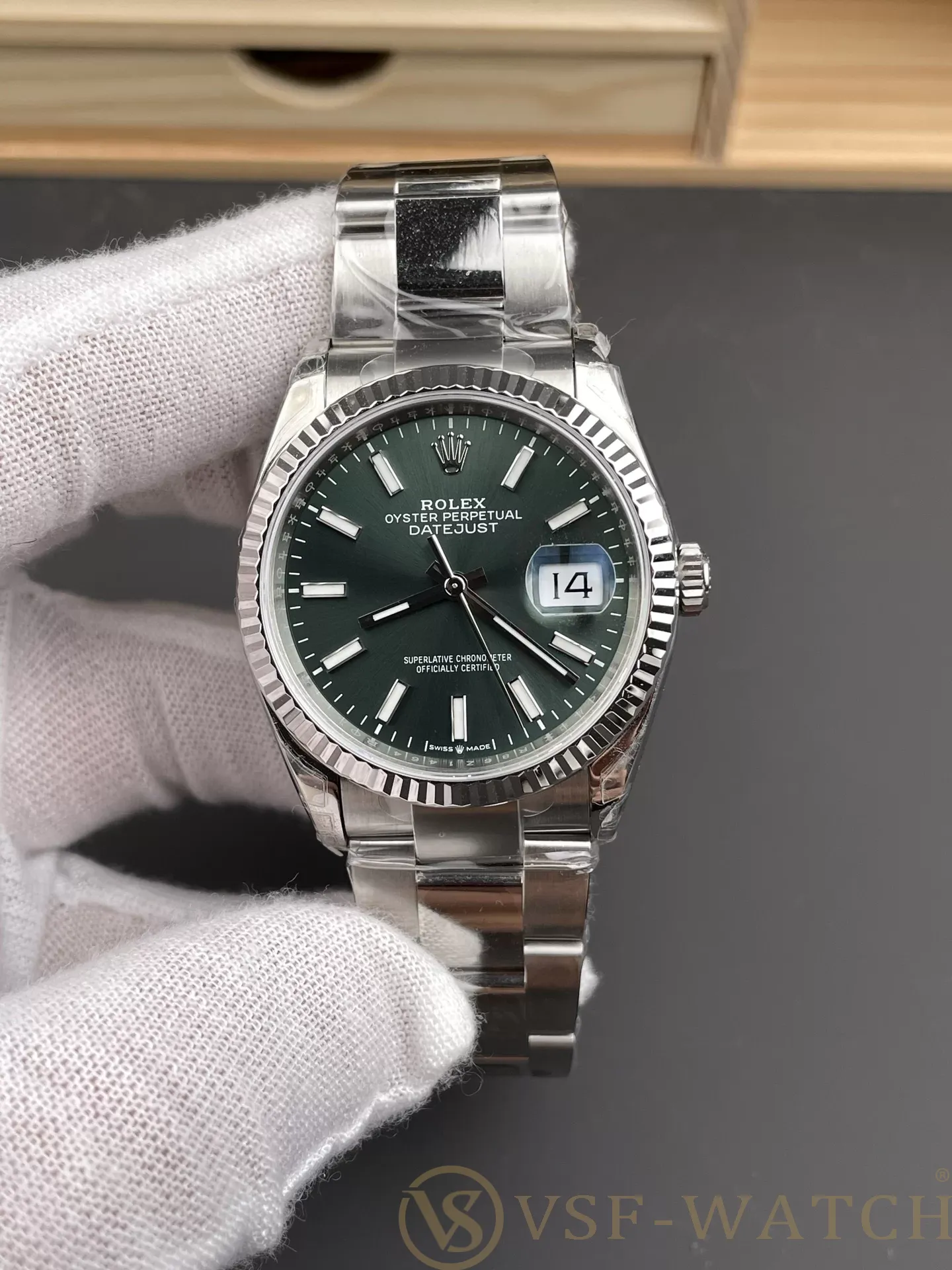 VSF Watch Factory Rolex Datejust 36mm Sunburst Green Dial Oy