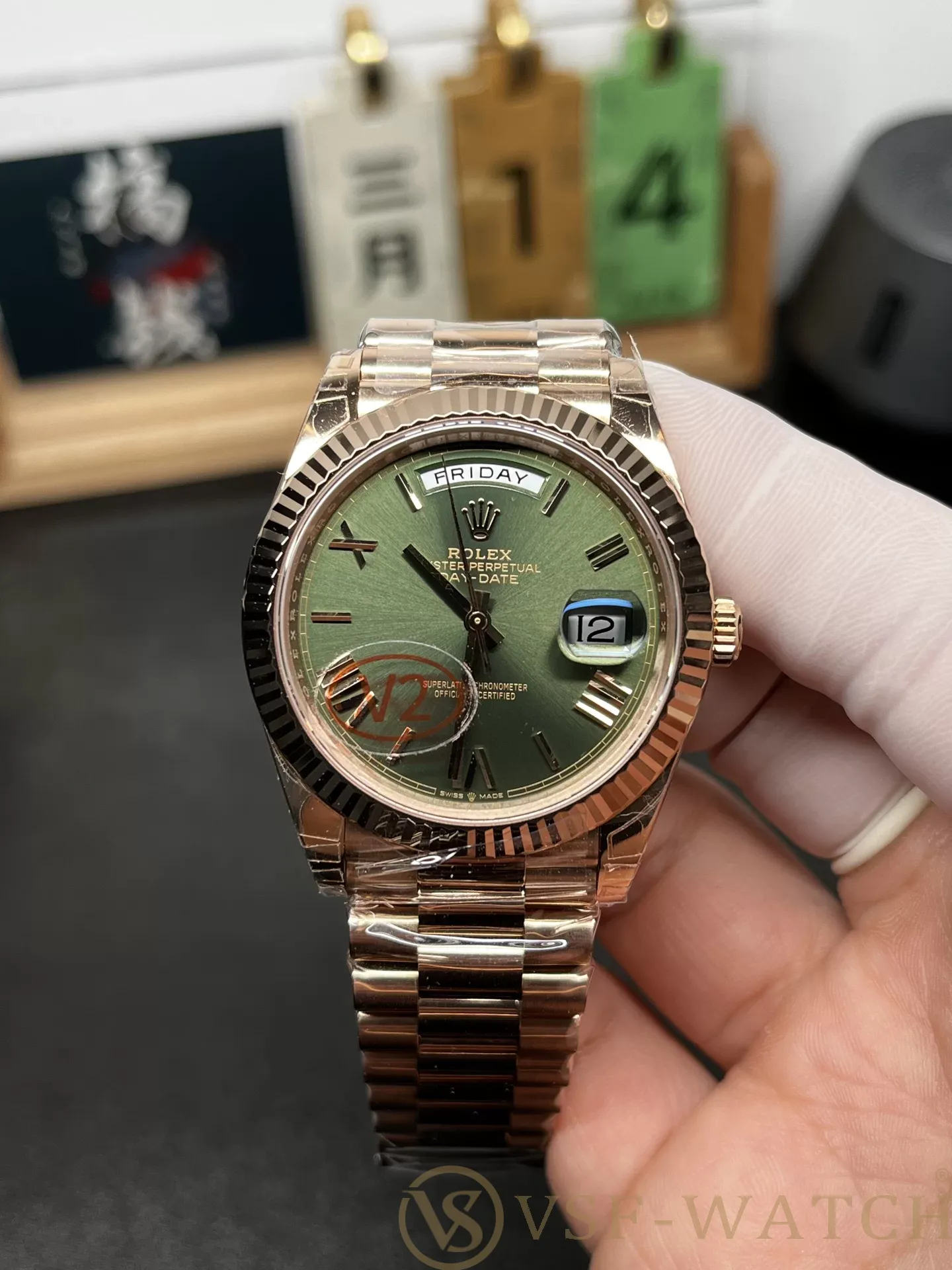 VS Factory (V2) Rolex Day-Date 40mm Rose Gold Olive Green Su