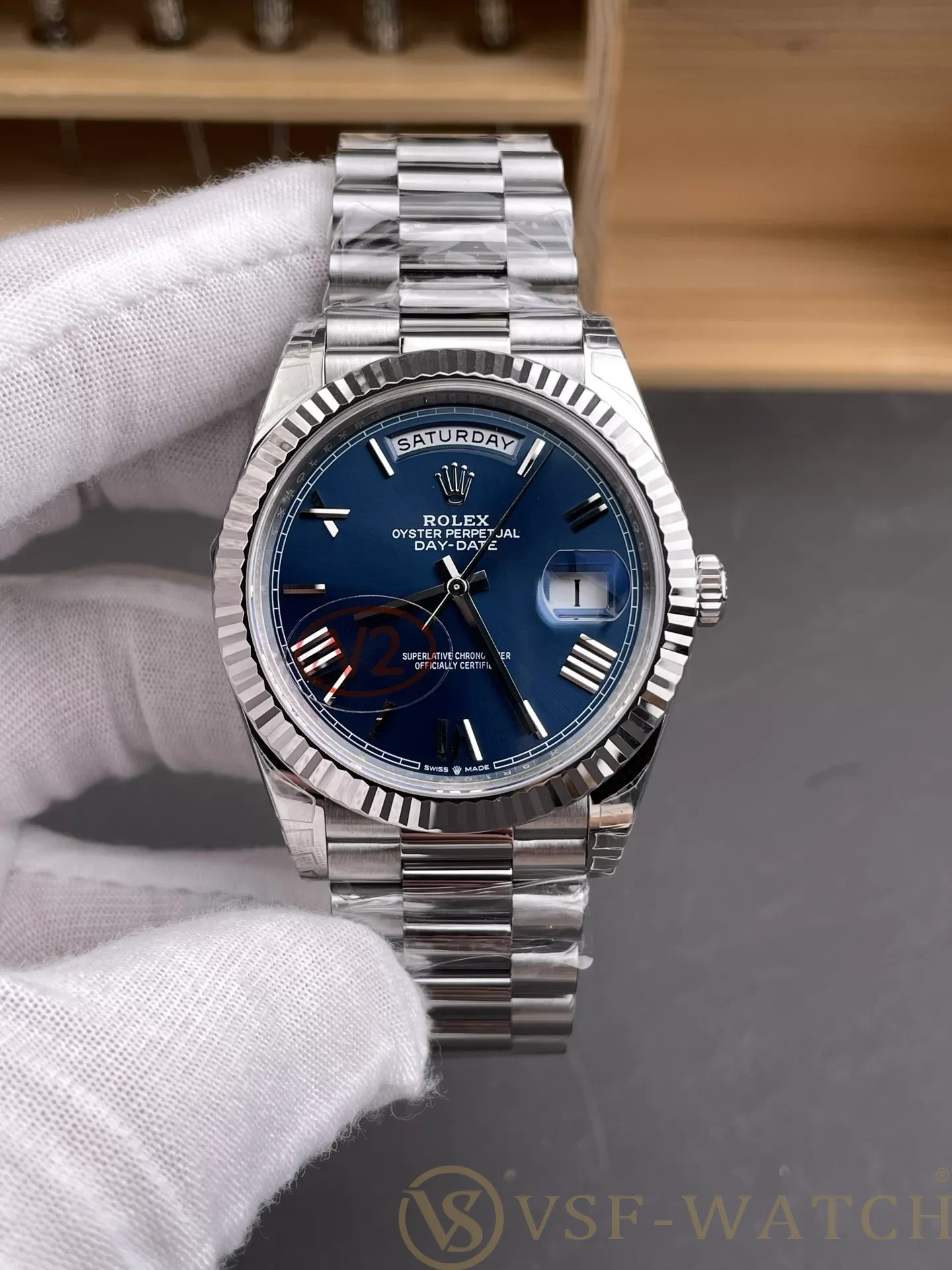VS Factory (V2) Rolex Day-Date 40mm Blue Sunburst Roman Dial