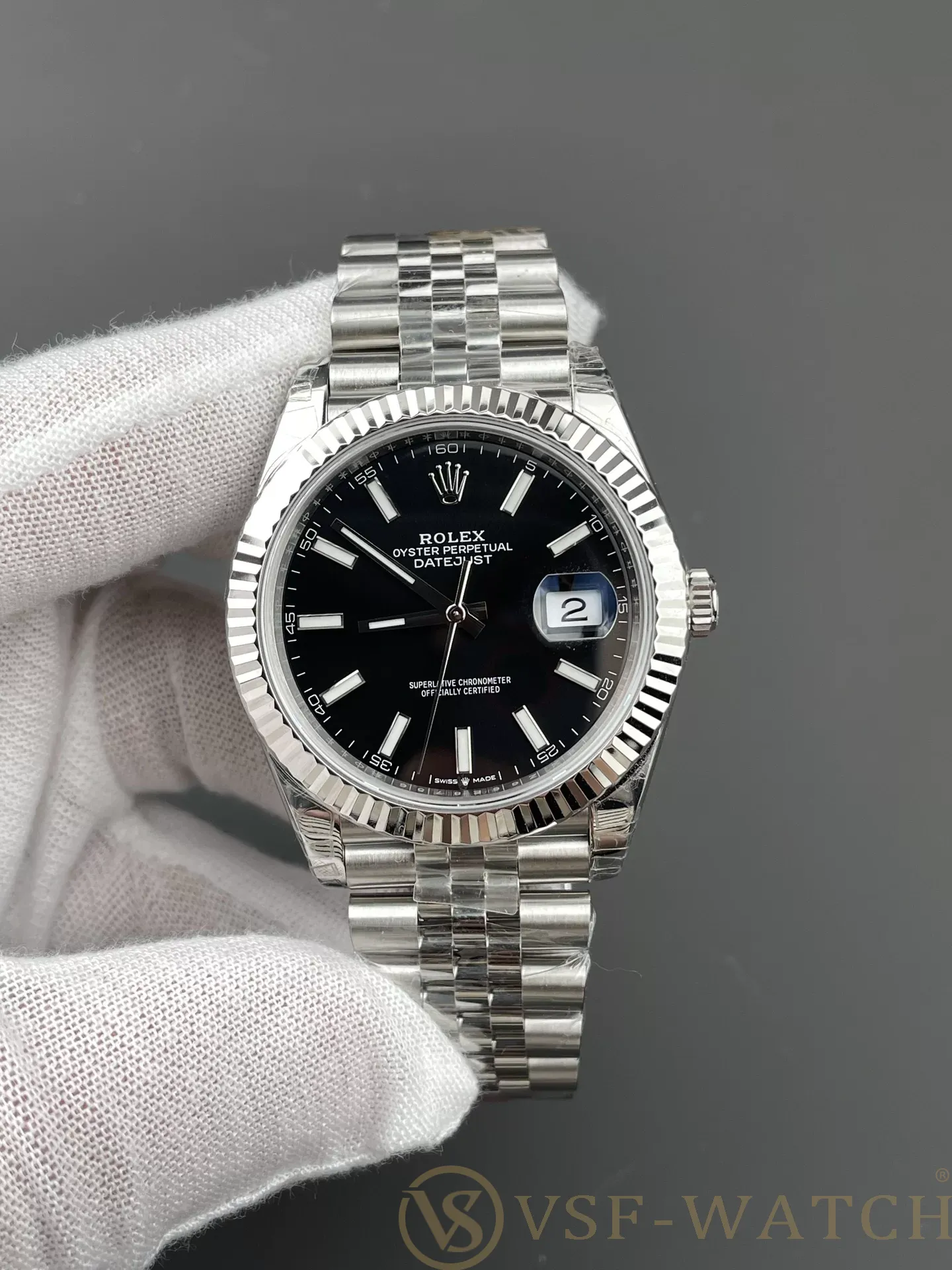 VSF Watch Rolex Datejust 41mm Deep Black Dial Fluted Bezel J